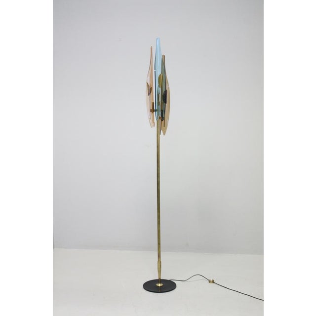 Rare Dahlia floor lamp by Max Ingrand for Fontana Arte. Colored glass, brass, painted metal. I have official proof of...