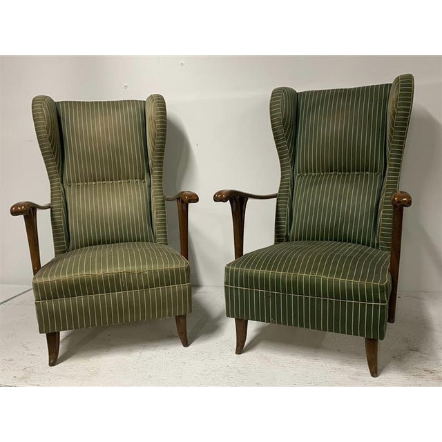 Mid-Century Modern Mid 20th Century Pair of Wingback Chairs Attributed to Paolo Buffa For Sale - Image 3 of 3