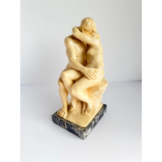 “The Kiss” Alabaster Sculpture by G. Ruggeri, After Rodin, on Marble Base For Sale - Image 4 of 9