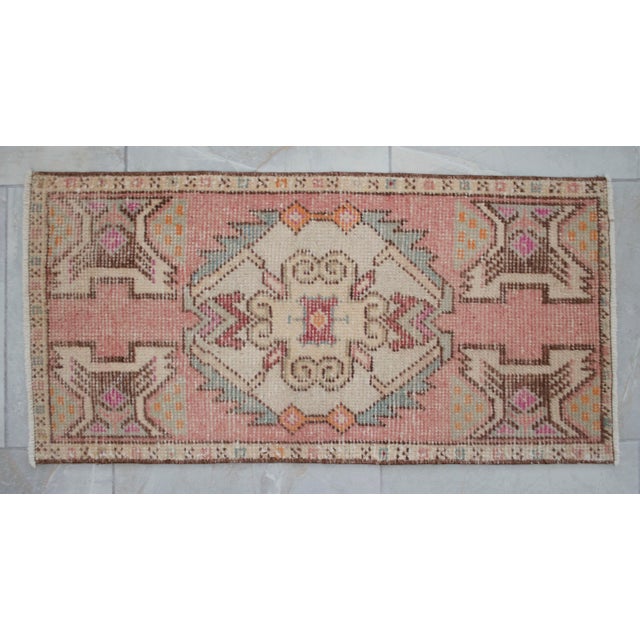 Vintage Hand Knotted Small Turkish Rug 1970s Entry Mat Kitchen Laundry Decor Boho Doormat 17"x34" For Sale - Image 6 of 10