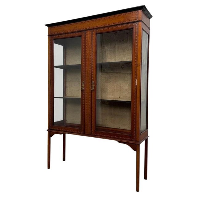 2000 - 2009 Early 20th Century Antique English Inlaid Mahogany Display Cabinet For Sale - Image 5 of 12