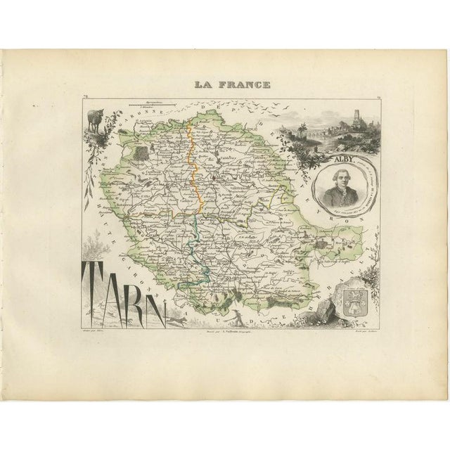 Antique Map of the Tarn, Albi and the Navigator La Perouse, 1860 For Sale - Image 3 of 12