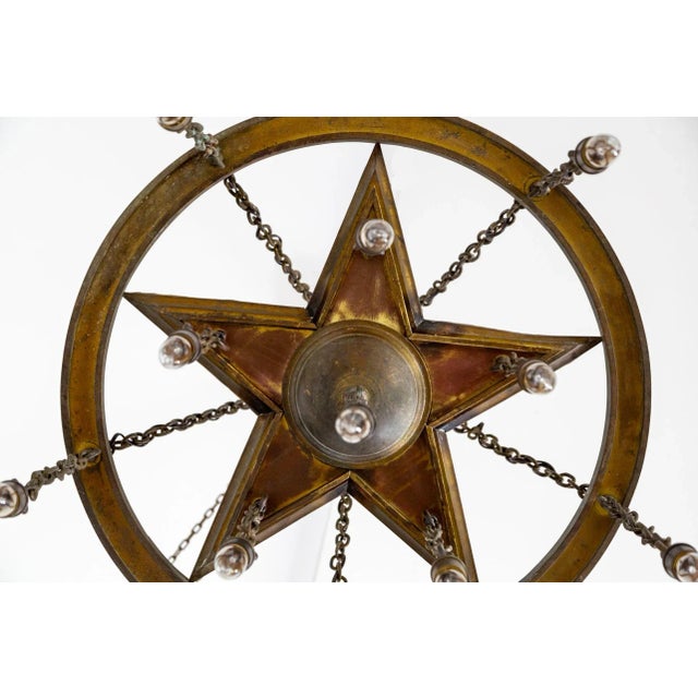 Large Antique 11-Light Metal Star Chandelier For Sale - Image 4 of 12