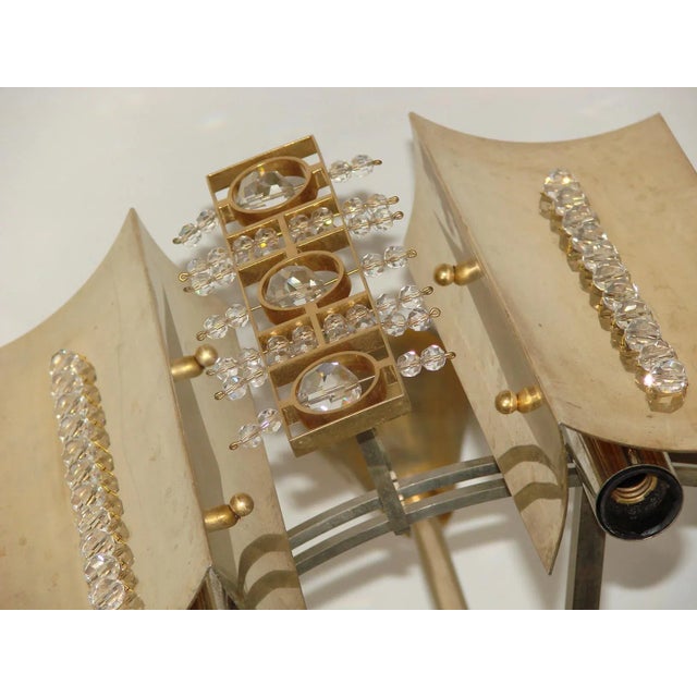 Gold Brass & Cystal Glass Chandelier, 1970s For Sale - Image 8 of 9