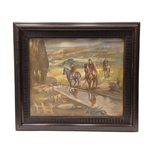 Pedro Mozos, Hunting Day, 1950s, Tempera on Cardboard For Sale