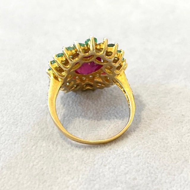 Bochic “Orient” Vintage Emerald, Ruby & Diamond Ring Set In 18K Gold & Silver For Sale - Image 9 of 12