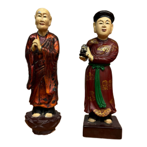 Vintage Vietnamese Cultural Figurines – Pair of Hand-Painted Statues From Hanoi
