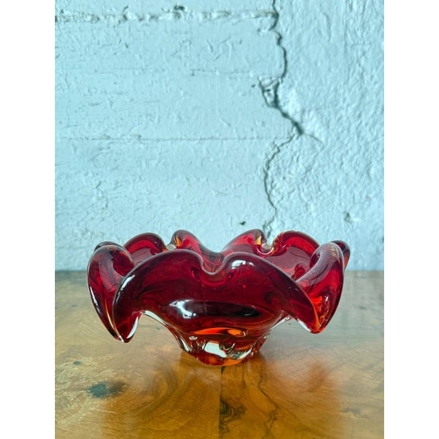 Murano Mid Century Italian Art Glass Ruffle Dish Bowl After Murano For Sale - Image 4 of 5