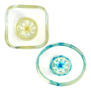Murano Vintage Fratelli Toso Yellow Blue Italian Art Glass Flower Design Paperweight Bowls Catchalls - a Pair