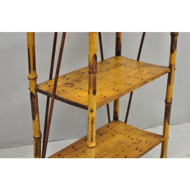 Antique English Victorian Burnt Bamboo Stick & Ball Small Bookcase Curio Shelf For Sale - Image 12 of 16