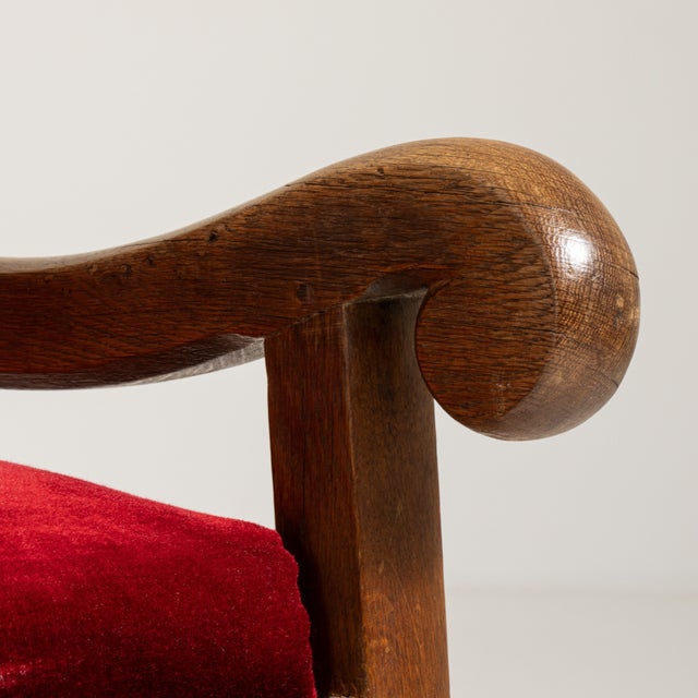 Voltaire Oak Armchair with Velvet Upholstery, Antique, France, 19th Century For Sale - Image 9 of 12