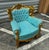 Turquoise Rococo Style Velvet Chair With Gold Leaf Frame Details For Sale - Image 8 of 8
