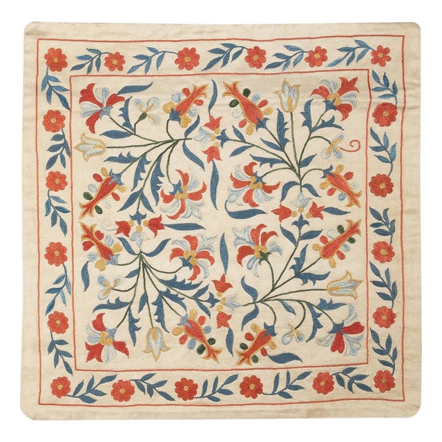 20"x20" Embroidered 100% Silk Cushion Cover. Home Decor. Handmade Pillow For Sale