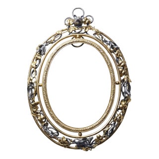 Antique Art Nouveau Metal Wall Frame with Hunting Scene Decoration and Openwork Relief, Late 19th Century For Sale