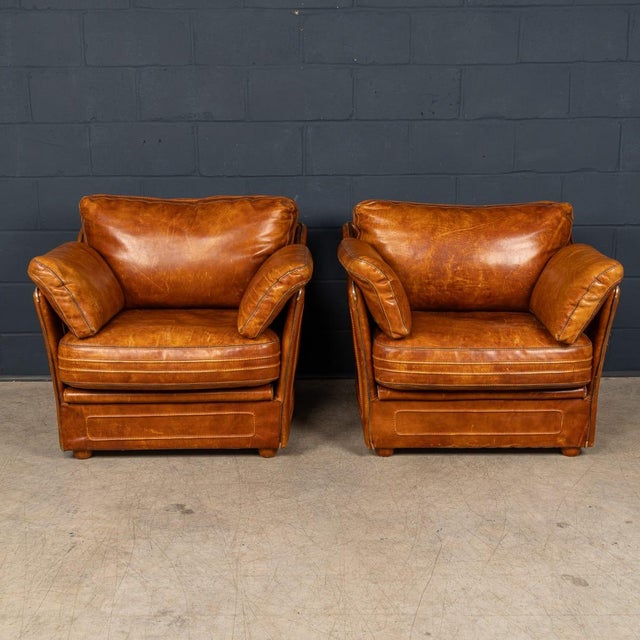 Vintage French Leather Chairs in the style of Roche Bobois, 1970s, Set of 2 For Sale - Image 3 of 18