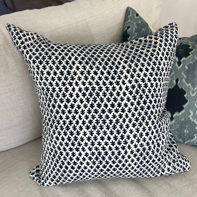 Sister Parish Indigo Burmese in Ink Blue Linen 22” Square Pillow For Sale In New York - Image 6 of 6