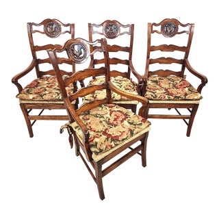 French Country Ladderback Chairs Rooster Medallions Rush Seats For Sale