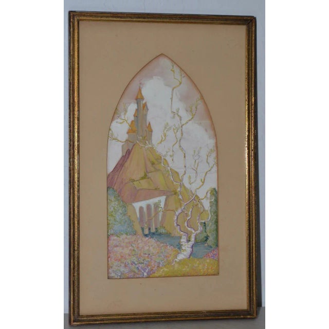 Fantasy Castle on a Hill Gouache Painting C.1920s For Sale - Image 10 of 10
