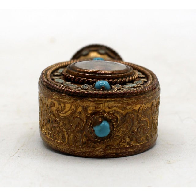 Rococo Circa 1900 European Gilt Brass Filigree & Enamel Scent Bottle For Sale - Image 3 of 5