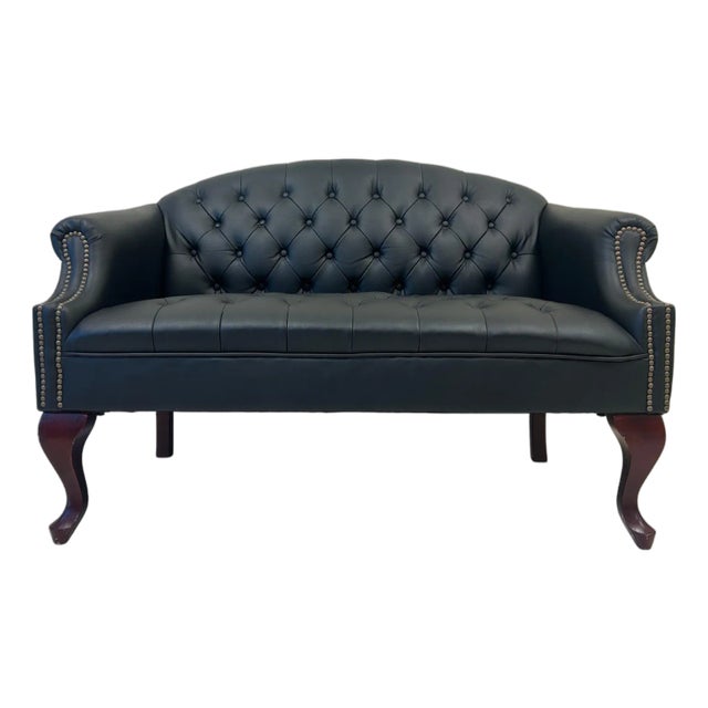 Early 18th Century Queen Anne Style Black Pin Cushion Loveseat For Sale
