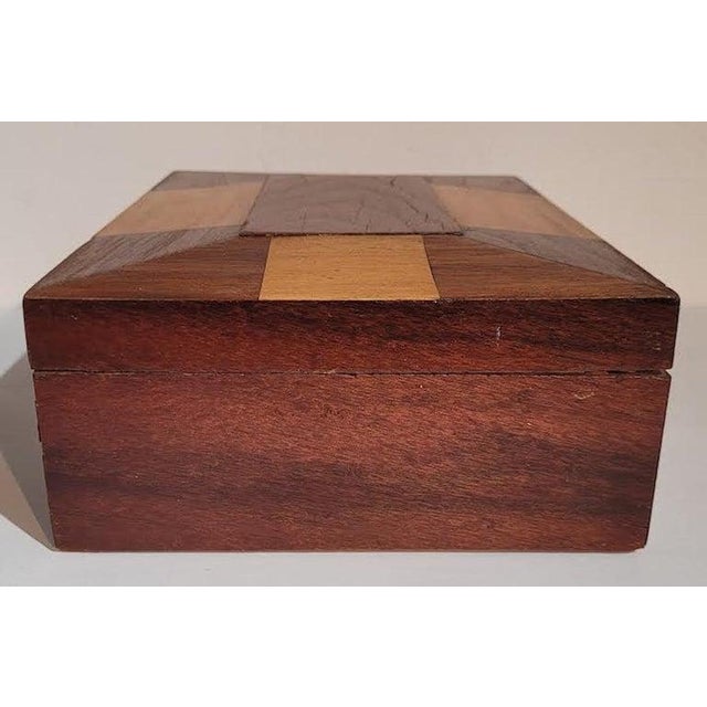 19th C Inlaid wood Jewelry box in great condition. Has Interior mirror and a wonderful vintage liner.