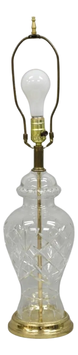Vintage Chinoiserie Cut Crystal Glass Ginger Jar Brass Asian Style Table Lamp