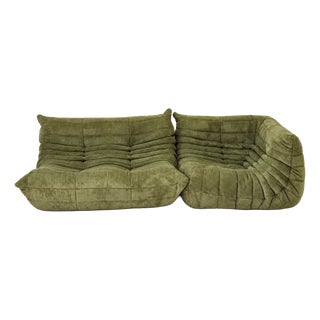 Olive Togo 2-Seater Sofa and Corner Seat by Michel Ducaroy for Ligne Roset, 2019, Set of 2 For Sale