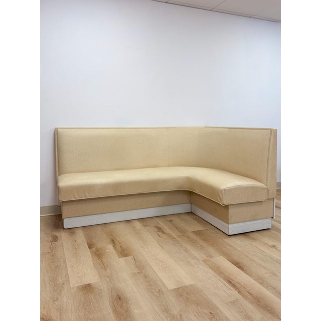 Vintage Retro Diner Banquette Booth Set Chrome Table Cream Vinyl L-Shape For Sale - Image 10 of 18