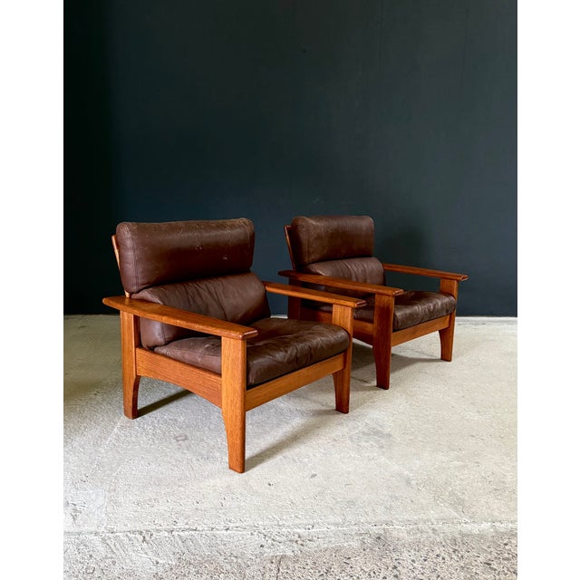 1960s Mid-Century Modern Lounge Chairs in Leather and Teak, 1960s, Set of 2 For Sale - Image 5 of 18