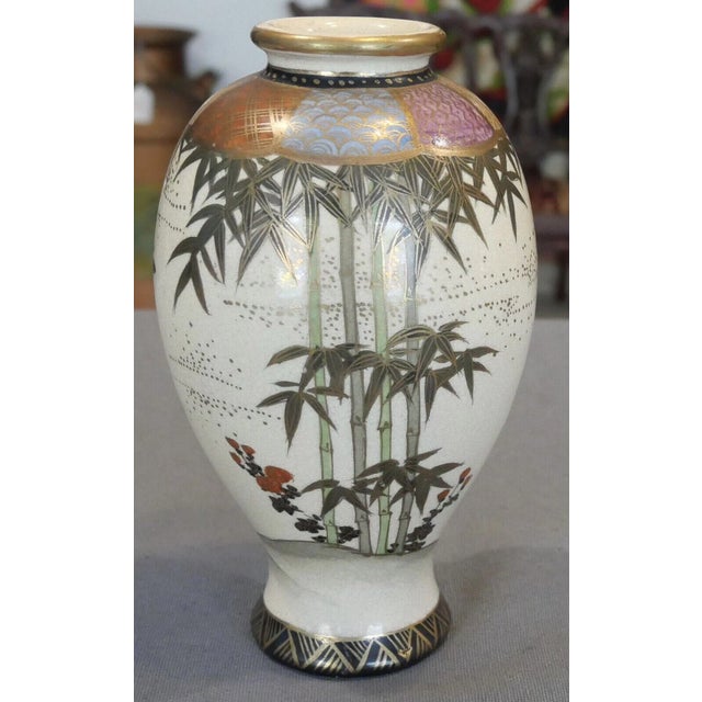 Japanese Circa 1915 Japanese Satsuma Ware Porcelain Bamboo/Bird/Floral Motifs Baluster Vase (Taisho Period) For Sale - Image 3 of 6
