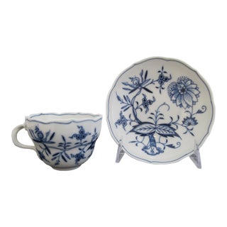 Meissen Blue Onion Porcelain Scallop Rim Coffee Cup & Saucer For Sale