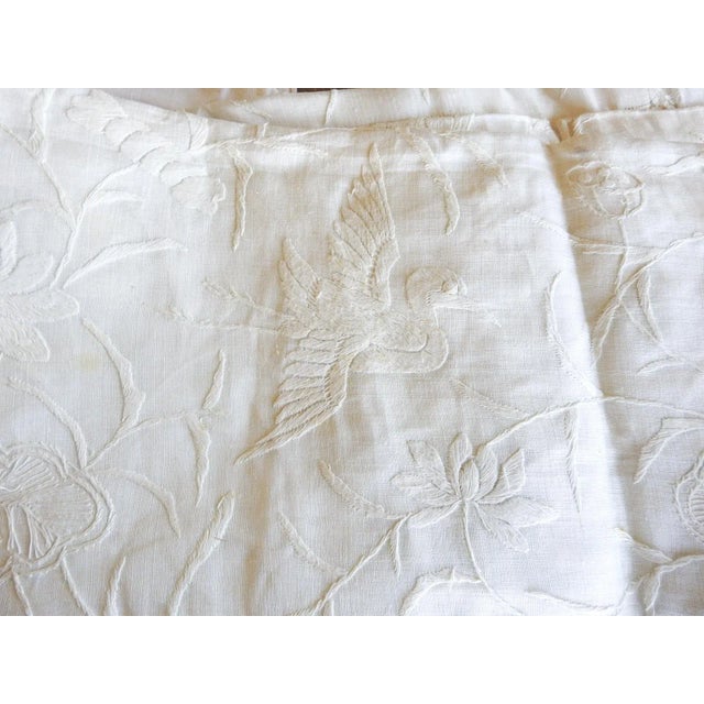 Antique Hand Embroidered Dragon Birds White Organza Tablecloth For Sale - Image 4 of 12