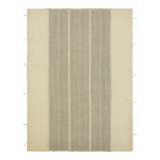 Rug & Kilim’s Contemporary Kilim in Beige and Gray Textural Stripes For Sale