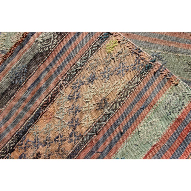 Vintage Turkish Kilim Runner With Geometric Shapes and Colorful Stripes For Sale - Image 10 of 11