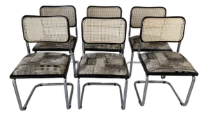Vintage Italian Marcel Breuer-Style Cesca Chrome and Cane Dining Chairs – Set of 6