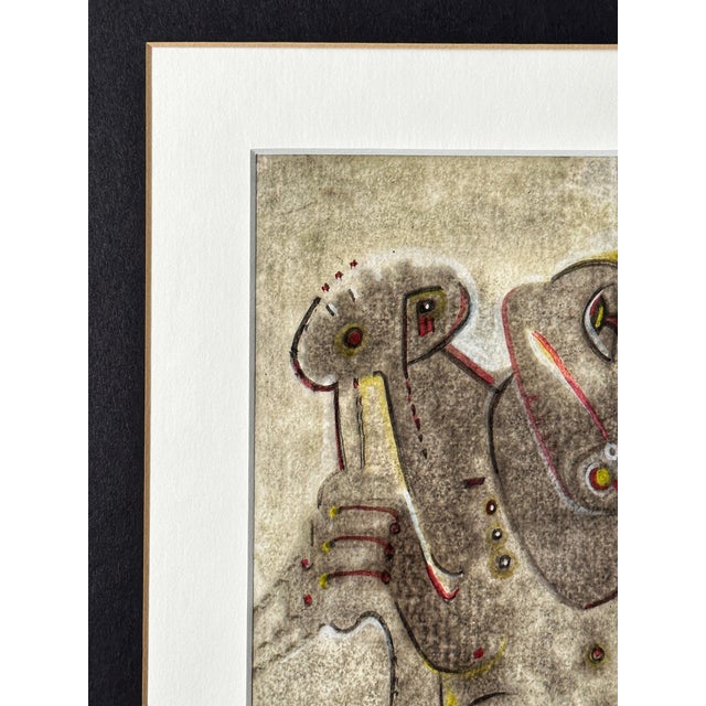 Abstract Watercolor Painting of Tribal Warrior and Horse, Custom Frame, C. 2007 For Sale In Miami - Image 6 of 9