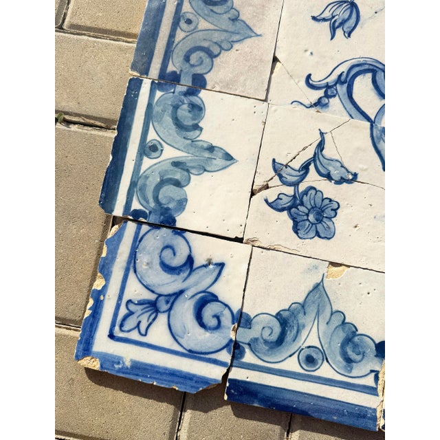 Baroque Antique 18th Century Portuguese Baroque Blue & White Floral Tile Panel For Sale - Image 3 of 15