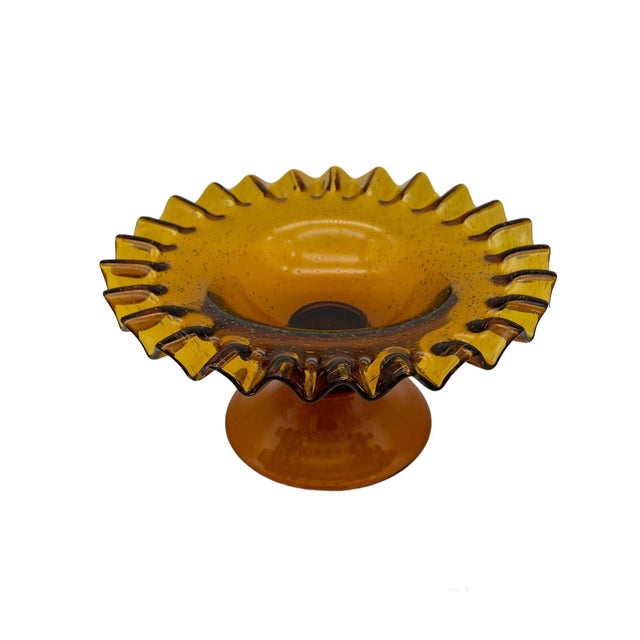Fenton Art Glass Company 1980s Fenton Amber Blown Seed Glass Compote For Sale - Image 4 of 5