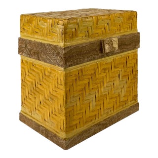 Vintage Woven Rattan and Onyx Tabletop Chest For Sale