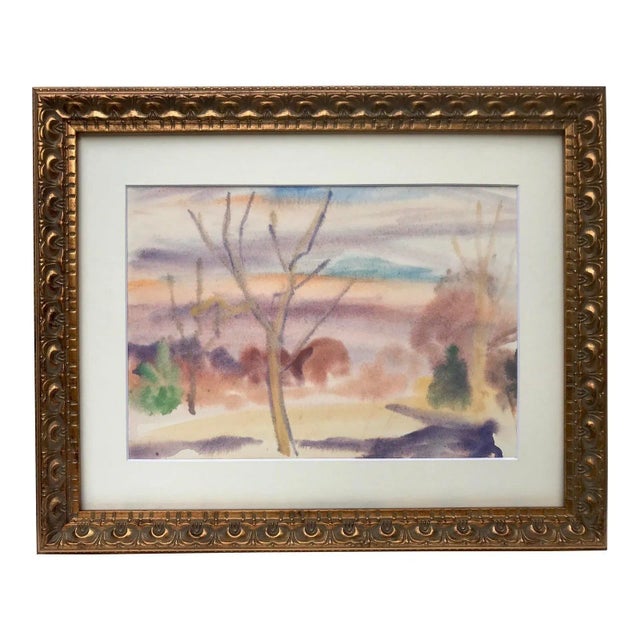 Vintage Mid Century Modern Watercolor Landscape by M. Slenker For Sale In New York - Image 6 of 6