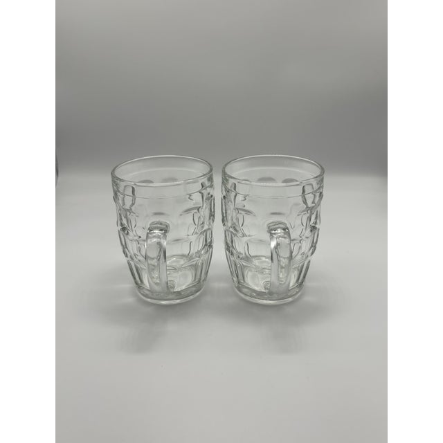 Contemporary Vintage Arcoroc Clear Glass 16 Ounce Beverage Mugs, Thumbprint Pattern, Set of 2 Mugs For Sale - Image 3 of 11
