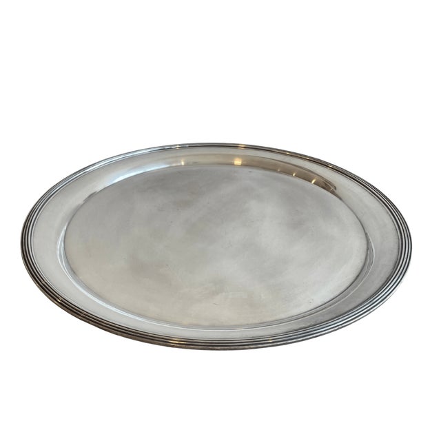 American Vintage Large Round Silver-Plated Serving Tray For Sale - Image 3 of 6