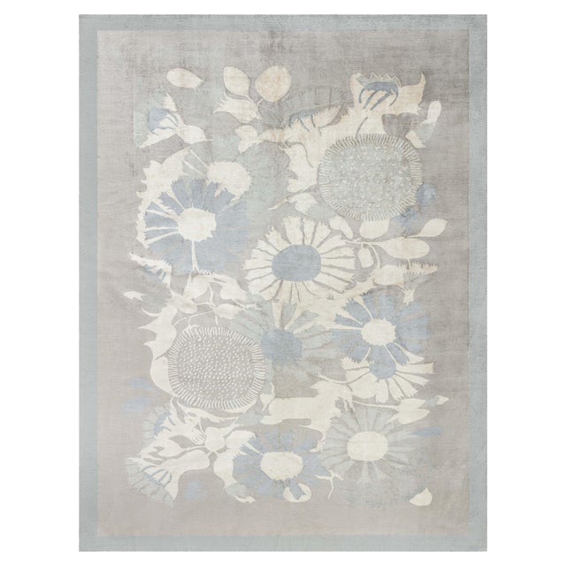 Modern Tibetan 'Lily Design II' Silk Rug by Doris Leslie Blau For Sale