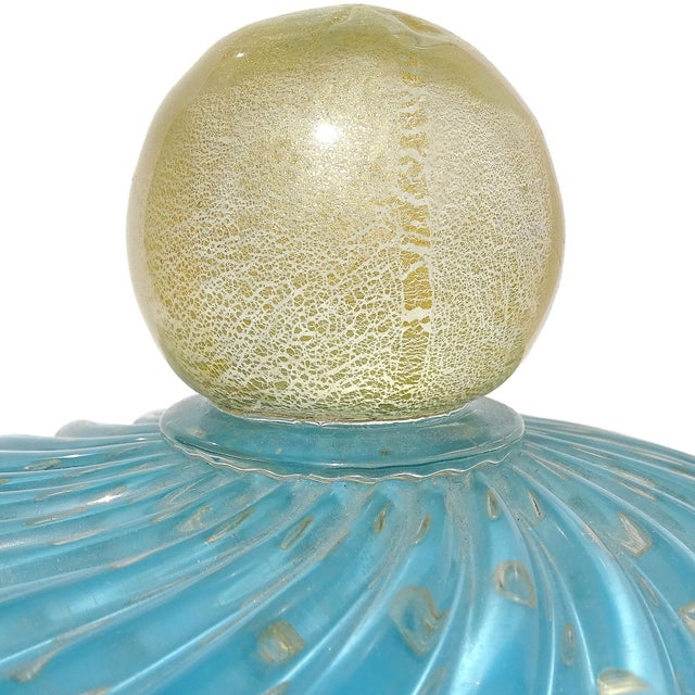 Mid-Century Modern Vintage Murano Barbini Blue Control Bubbles Gold Flecks Italian Art Glass Cookie Jar Container For Sale - Image 3 of 7