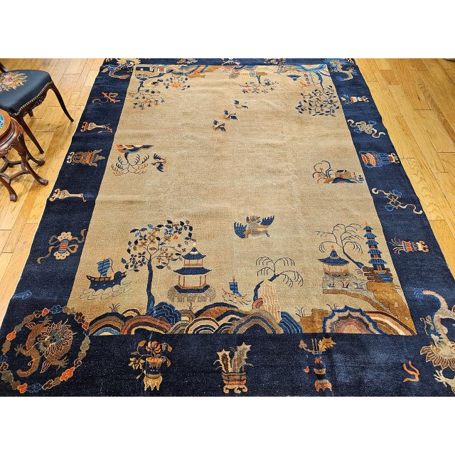 Vintage Chinese Art Deco Rug, Hand-Knotted Wool, Four Dragons Design, 9' x 12' For Sale - Image 9 of 18