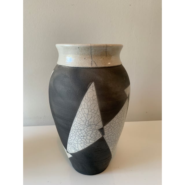 Modern Crackle Glazed Black & White Pottery Vases Set of 2 Chairish