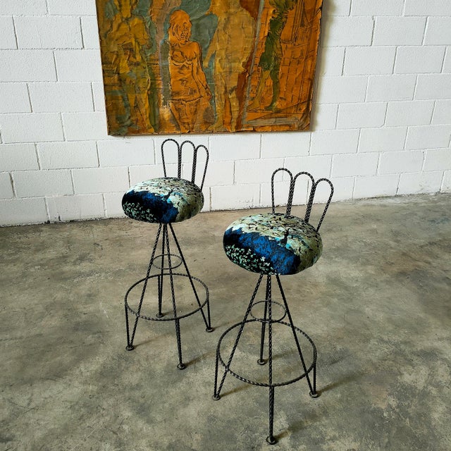 Black Mid-Century Stools, Spain, 1970, Set of 2 For Sale - Image 8 of 9