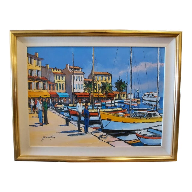 Henry Marcaillou 1970s Mediterranean Maritime Scene Fauvist Oil Painting For Sale