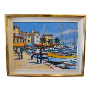 Henry Marcaillou 1970s Mediterranean Maritime Scene Fauvist Oil Painting