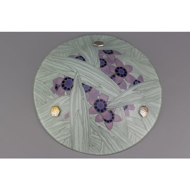 Art Deco French Floral Glass and Chrome Pendant Light from Loys Lucha, 1930s For Sale - Image 18 of 18